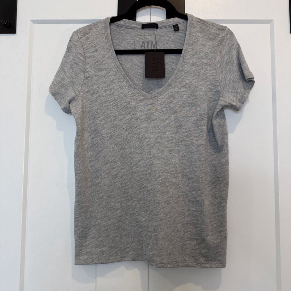 NWT ATM Modal Jersey Tee Women’s M Gray Classic V-Neck Soft Stretchy T-Shirt Top